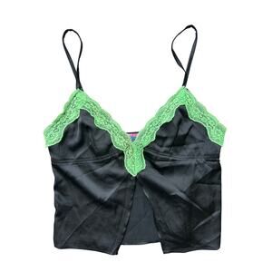 Edikted Black and Green Lace Trim Cropped Tank Size Small